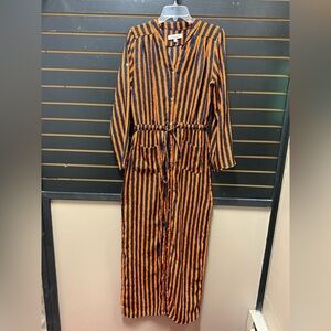 Shabby Apple Striped Maxi Shirt Dress Orange Navy Size 6
